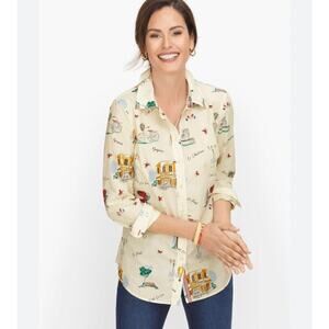 TALBOTS COTTON SHIRT - scenic FRANCE size Small